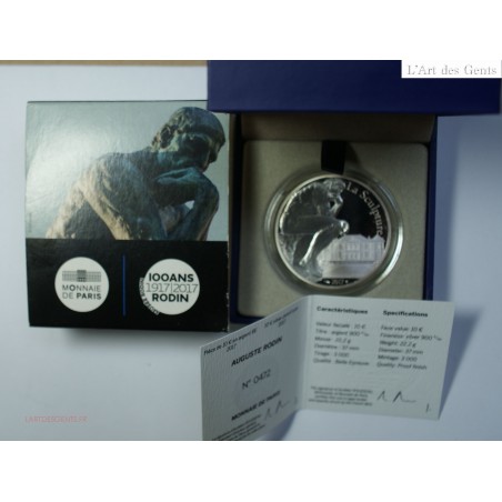 Coffret 10€ BE argent 2017, 100 ans Rodin, lartdesgents.fr