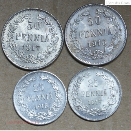 Finlande 50 pennia 1916s+1917s, 25 pennia 1916s+1917s (1), lartdesgents.fr