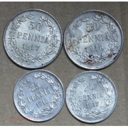 Finlande 50 pennia 1916s+1917s, 25 pennia 1916s+1917s (2), lartdesgents.fr