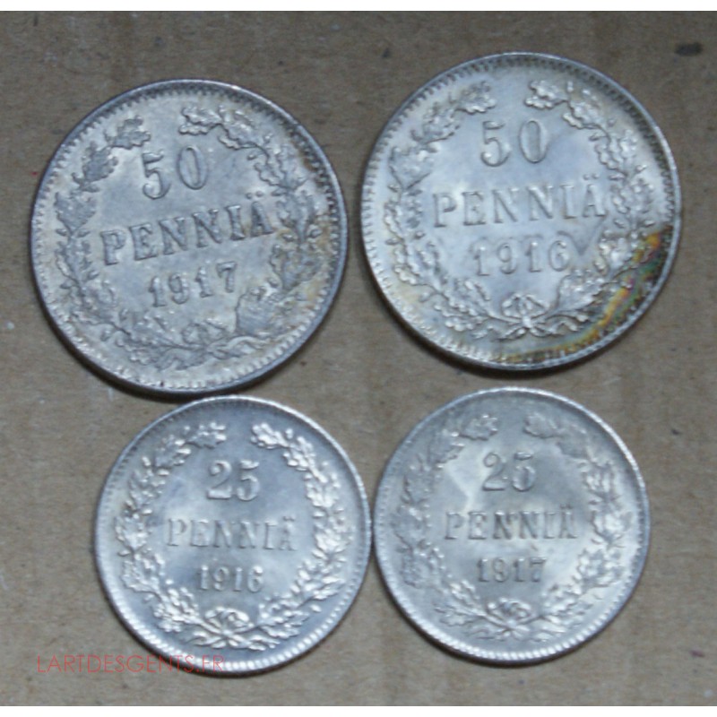 Finlande 50 pennia 1916s +1917s, 25 pennia 1916s +1917s (3), lartdesgents.fr