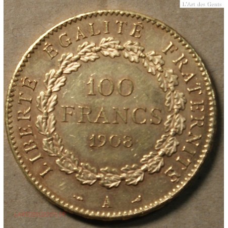 100 francs or Génie 1908 A Paris Superbe, lartdesgents.fr