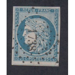 Timbre France n°4 - 25 c. Bleu 1850 Oblitéré Signé cote 65 Euros l'art des gents.fr