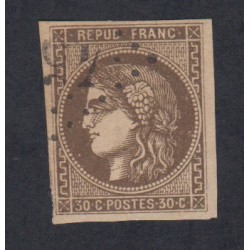 Timbre n°47d, 30 c. brun foncé, 1870, oblitéré Signé cote 400 Euros - lartdesgents.fr