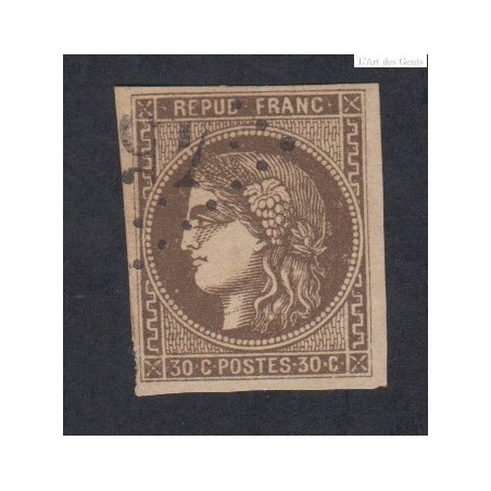 Timbre n°47d, 30 c. brun foncé, 1870, oblitéré Signé cote 400 Euros - lartdesgents.fr