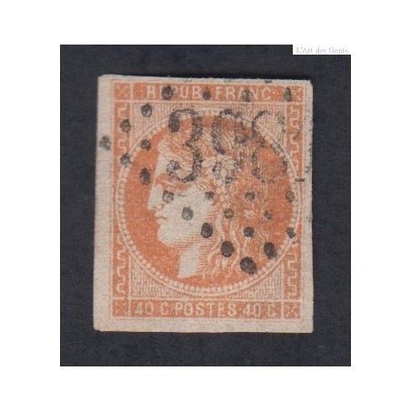 Timbre France n°48i orange pale 1870 oblitéré - Signé cote 160 Euros lartdesgents.fr