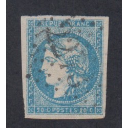 Timbre France n°44B - 20 c. bleu - 1870 Oblitéré signé cote 900 Euros lartdesgents.fr