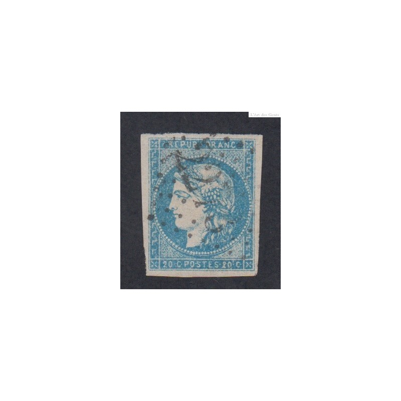 Timbre France n°44B - 20 c. bleu - 1870 Oblitéré signé cote 900 Euros lartdesgents.fr