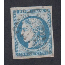 Timbre France n°45A - 20 c. bleu - 1870 Oblitéré signé cote 130 Euros lartdesgents.fr