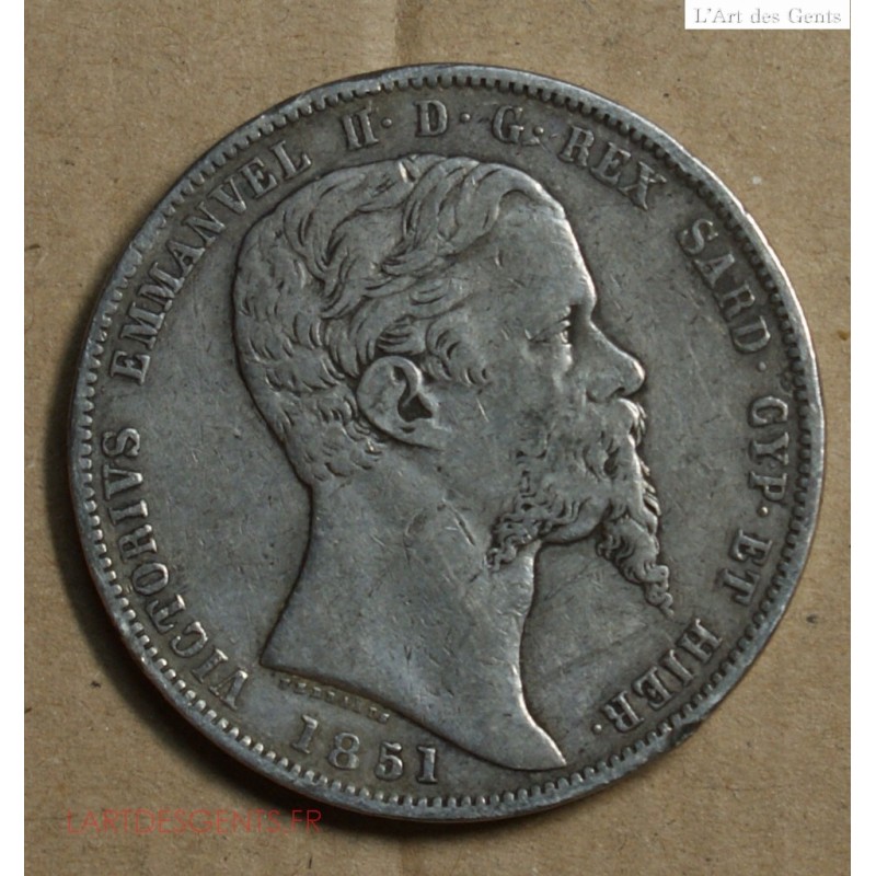 ITALIE, 5 lire 1851 Genova, Victorio Emmanuel, lartdesgents.fr