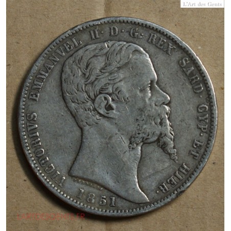 ITALIE, 5 lire 1851 Genova, Victorio Emmanuel, lartdesgents.fr