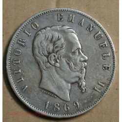 Italie 5 lire argent Victor Emmanuel II 1869 M
