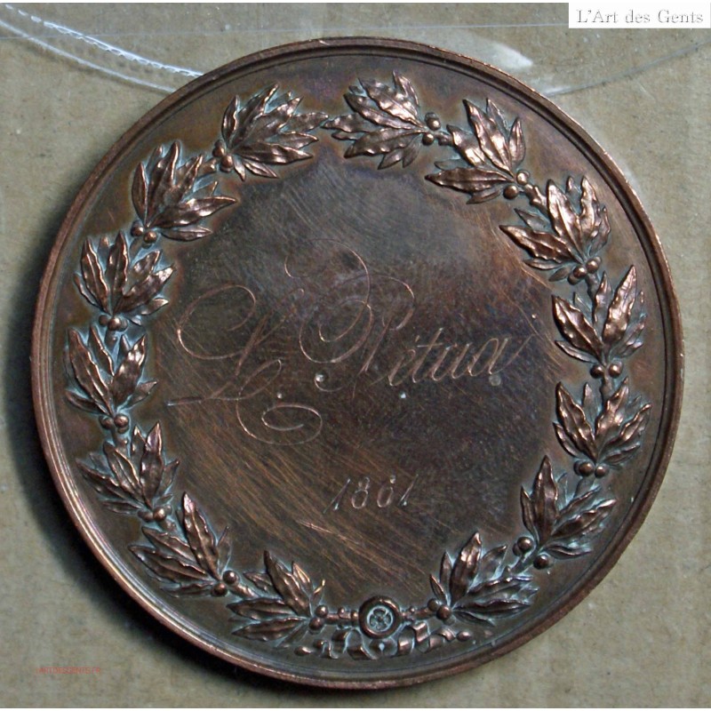 Médaille" Médaille "3ème prix d'ornement" 1861, attribué à Pétua (24), lartdesgents.fr