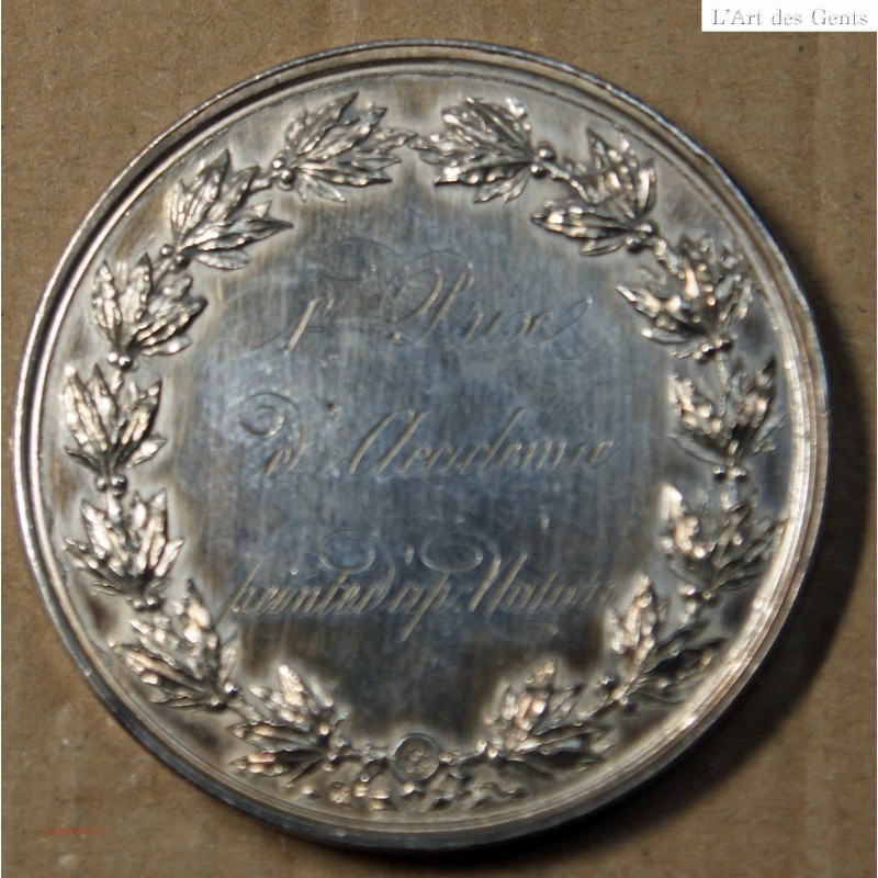 Médaille Argent "1er prix d'Académie peinte d'après nature" 1866, attribué à Pétua (37), lartdesgents.fr