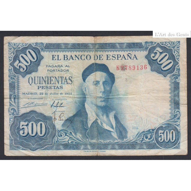 ESPAGNE 500 PESETAS 22 JUL. 1954, lartdesgents.fr