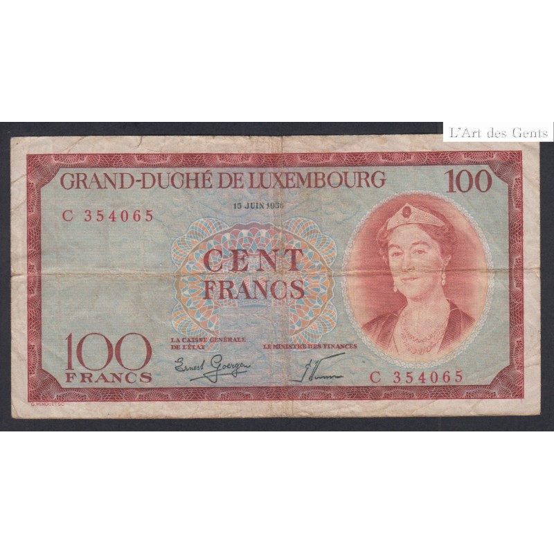 LUXEMBOURG 100 FRANCS 1956 P50, lartdesgents.fr