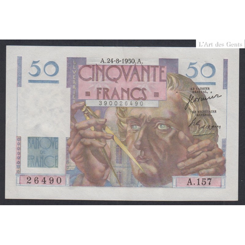 FRANCE 50 FRANCS Leverrier 24-8-1950 N° A.157 26490 SUP, lartdesgents.fr