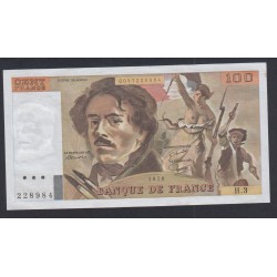 rare Billet France 100 Francs Delacroix 1978, H.3 228984, AU/UNC, cote 80 euros,  lartdesgents
