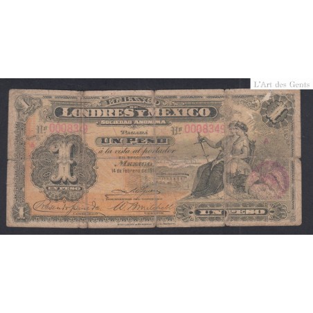 Billet LONDRES Y MEXICO  1 Peso 1914 N° 0008349-  lartdesgents.fr