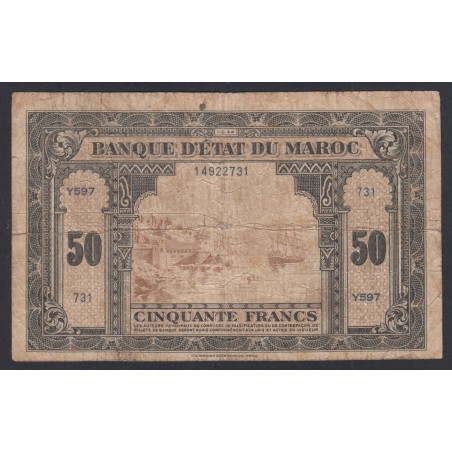 Billet Maroc - 50 francs 1-3-44 N° Y599/731- lartdesgents.fr