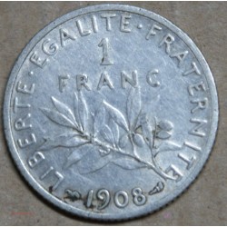 FRANCE SEMEUSE 1 franc 1908, p/SUP, Cote 100€, lartdesgents.fr