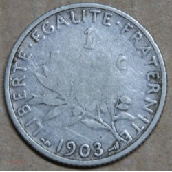 FRANCE SEMEUSE 1 franc 1903, TB, Cote 50€, lartdesgents.fr