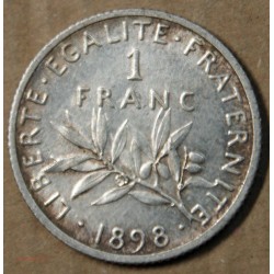 FRANCE SEMEUSE 1 franc 1898, SUP+, Cote 100€, lartdesgents.fr