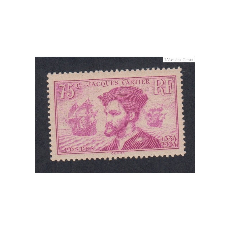 Timbre n°296  Jacques Cartier 1934 neuf** signé cote 110 Euros lartdesgents