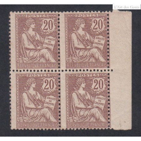 Bloc de 4 Timbres Type mouchon retouché N°126 - 1902 Neuf**  cote 1600 Euros lartdesgents