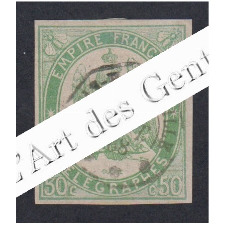 Timbre Télégraphe - n°2 - 1868 Non Dentelé Oblitéré Signé cote 275 Euros lartdesgents.fr