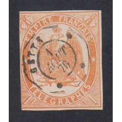 Timbre Télégraphe - n°3 - 1868 Non Dentelé Oblitéré cote 325 Euros lartdesgents.fr