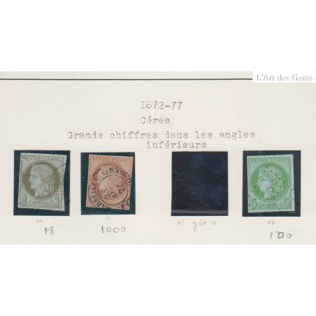 Timbres Cérès et type Sage n°14 à n°29 sauf 16, 24 et 26- Oblitérés - cote 2306 Euros - lartdesgents