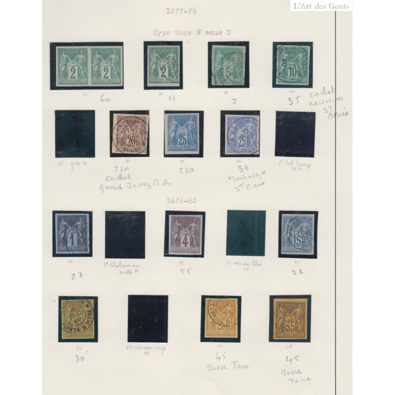 Timbres type Sage n°31 à n°45 sauf 32-36a-38-40 et 43 Oblitérés ou neufs - cote 808 Euros - lartdesgents