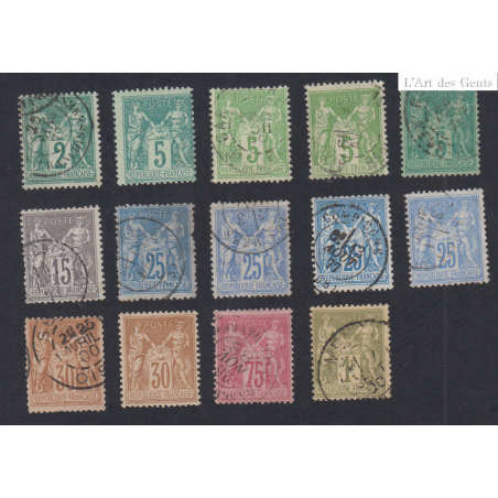 Série 14 Timbres Sage n°74 à n°82 sauf 76  Oblitérés - cote 400 Euros lartdesgents.fr