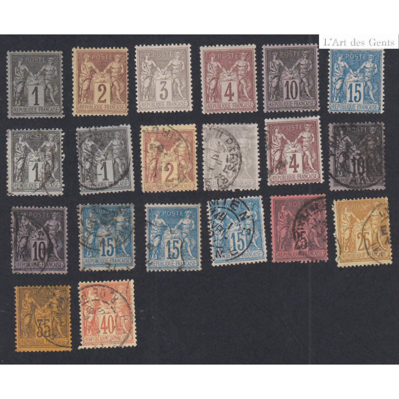 Série 20 Timbres Sage n°83 à n°93 sauf 84-86 Oblitérés - cote 290 Euros lartdesgents.fr