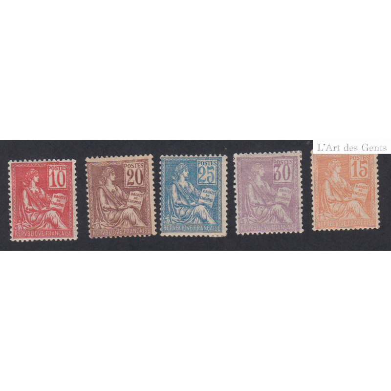 Série 5 Timbres Mouchon n°112 à n°117 sauf 116 Neufs - cote 326 Euros lartdesgents.fr