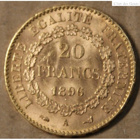 France Génie 20 Francs or 1896 A torche, lartdesgents.fr