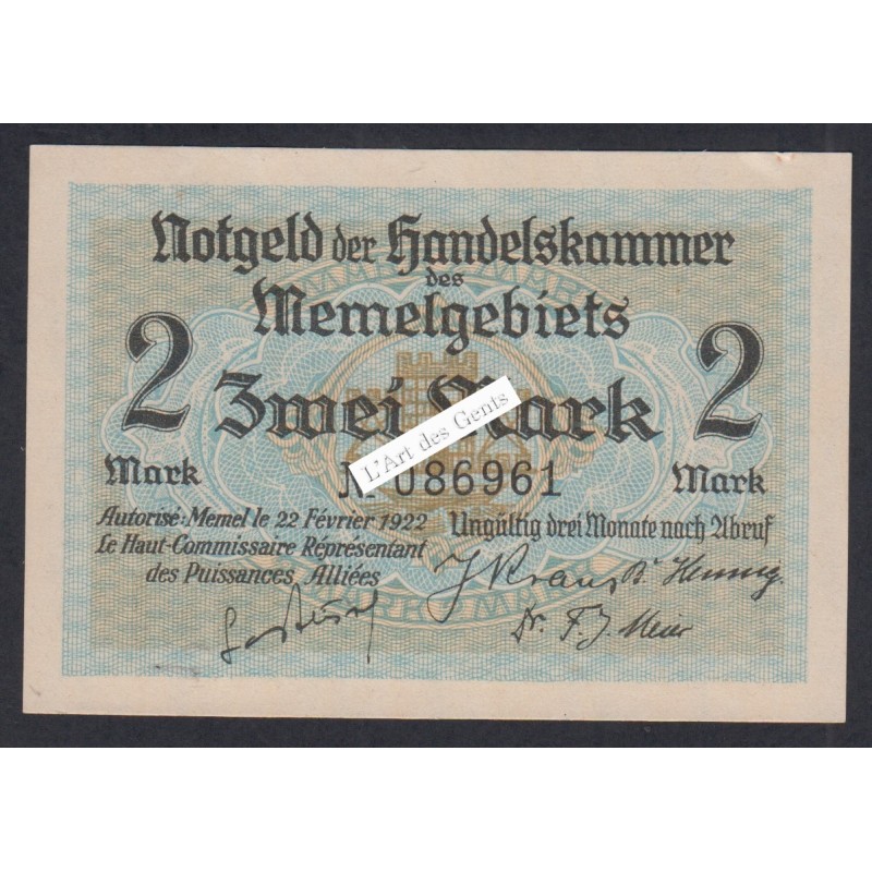 NOTGELD - Memel 2 mark 22 février 1922, French Administration-Post WWI, lartdesgents.fr