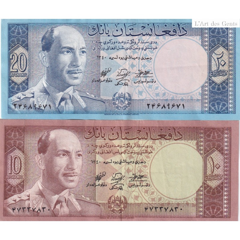 BILLETS AFGHANISTAN 10 Afghanis 1961 + 20 Afghanis 1961 (1)