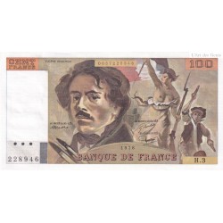Billet France 100 Francs Delacroix 1978, H.3 228946 UNC, cote 140 euros,  lartdesgents