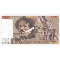 Billet France 100 Francs Delacroix 1978, H.3 228945 UNC, cote 140 euros,  lartdesgents