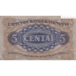 LITHUANIE 5 CENTAI 1922 SERIJA F PICK 9a GRADE XF