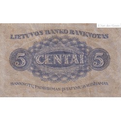 BILLET LITUANIE 5 CENTAI 1922 SERIJA F PICK 9a GRADE VF