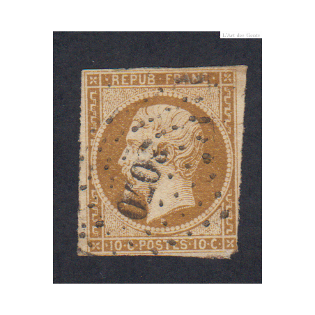 Timbre France n°9 Louis Napoléon 1852 Oblitéré Signé cote 850 Euros lartdesgents