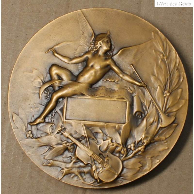 Grande Médaille en bronze Orphée,rev. ange, Musique par C. Loudray, lartdesgents.fr