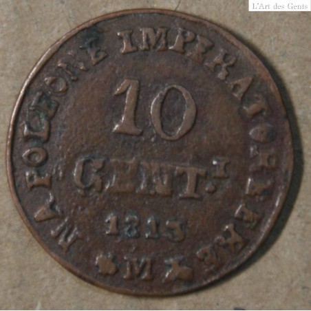 Italie 10 Centesimi 1813 M - Cent Napoléon I - Milan, lartdesgents.fr