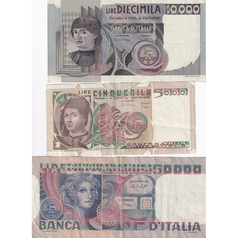 Billet Italie 5000 Lire 1980, 10000 lire 1980, 50000 lire 1978 - lartdesgents.fr