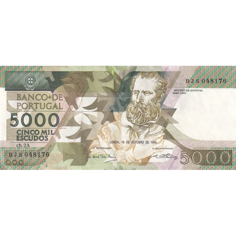 Billet Portugal 5000 escudos 1989- n°ch. 2A BJS 048176- lartdesgents.fr