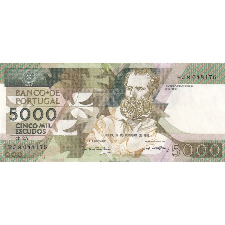 Billet Portugal 5000 escudos 1989- n°ch. 2A BJS 048176- lartdesgents.fr