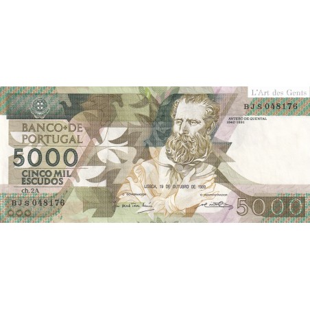 Billet Portugal 5000 escudos 1989- n°ch. 2A BJS 048176- lartdesgents.fr