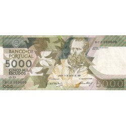 Billet Portugal 5000 escudos 1989- n°ch. 2A BCZ 039609- lartdesgents.fr